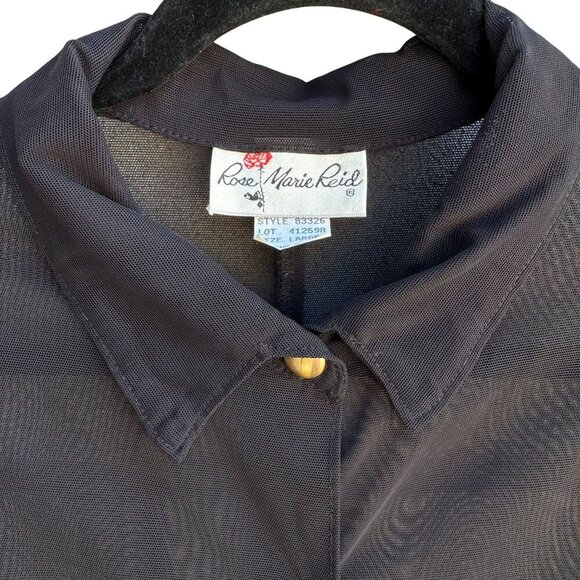 Rose Marie Reid Vintage Womens Black Glam Goth Sheer Button-Up Shirt Blouse L - Picture 4 of 11